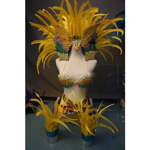 Sexy women bikini Music festival gogo feather costumes samba feathers stage dance costume