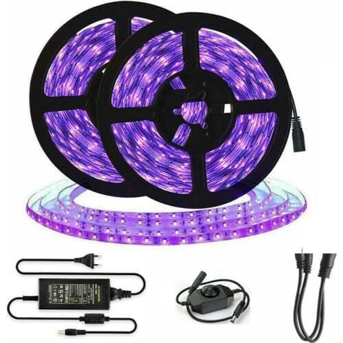 SMD 5050 UV Led Strip light 60leds/mUV LED Strip Light 12V DC 395-405nm Dimmer Switch+12V Power Adapter Ultraviolet Ray Diode