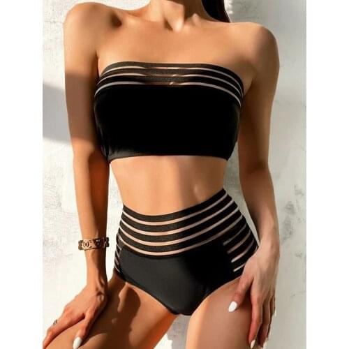Sexy Strapless Bikini Women 2021 New Mesh Patchwork Swimwear High Waist Swimsuit Female Two Piece Bikini Set Bather Bathing Suit