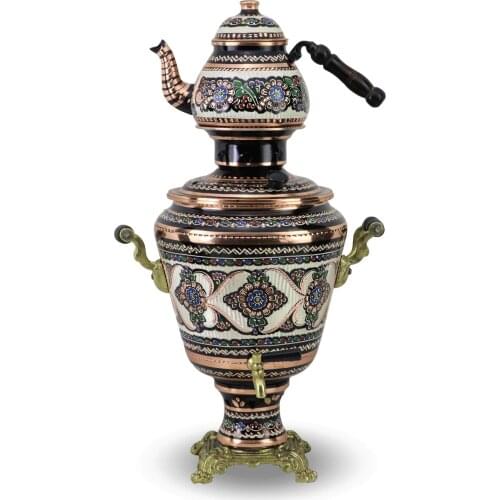 SONAYCOPPER New Model Copper Samovar Used with Coal, 1 mm Thick 4 lt Capacity (1250)