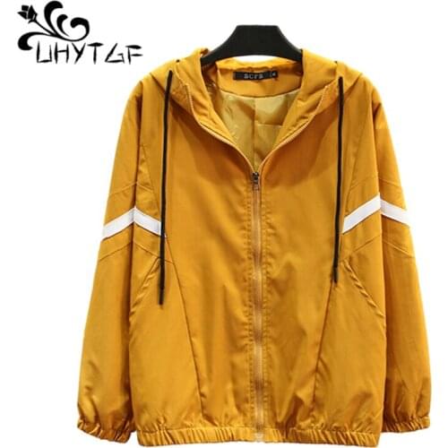 UHYTGF Womens Autumn Jacket Fashion Hooded Zipper Casual Female Coat Long Sleeves Loose Plus Size Outerwear Casaco Feminino 1319