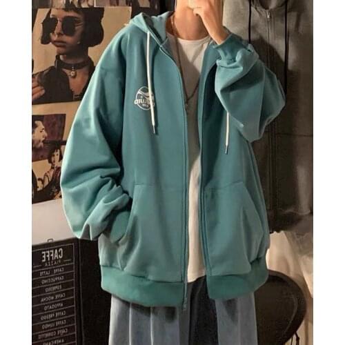Plus velvet zip-up harajuku hoodies streetwear women winter clothes korean style blue tops long sleeve sweatshirt women