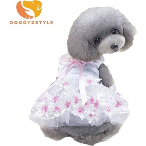 Pet Skirt Spring Summer Pearl Bow Skirt Pink Purple Flower Skirt Princess Dress Small Medium Dog Qi Huanhuan Teddy DOGGYZSTYLE