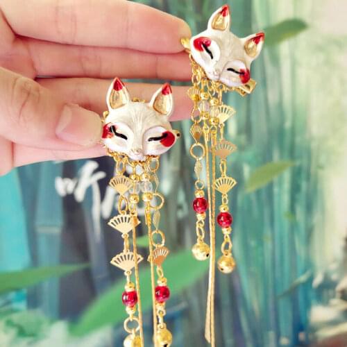 Fox Rabbit Hairpin Tassels Hair Clip Cosplay for Kimono Hanfu Handwork XB Sa hair accessories cute girl Daily Handwork New
