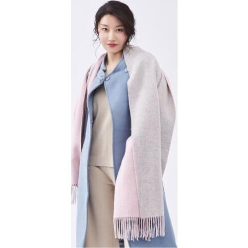 Women Solid Wool Scarf DoubleThicken Warm Soft Pashmina Shawls Wraps Knitted Tassels Wool Long Shawls
