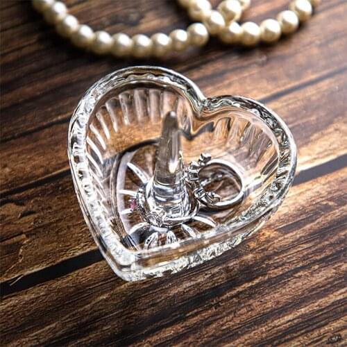 Love Heart Women Ring Display Jewelry Storage Case 3.1*3.1 inch Glass Organizer Case Wedding Decoration Gift Crafts Souvenirs