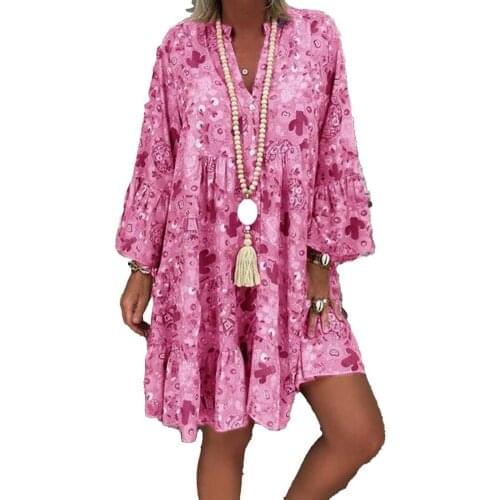 Women Mini Dress Bohemian Cactus Print Sexy V Neck Ruffled Hem Elegant Dresses Plus Size Loose Waist 2021 Casual Womens Dress