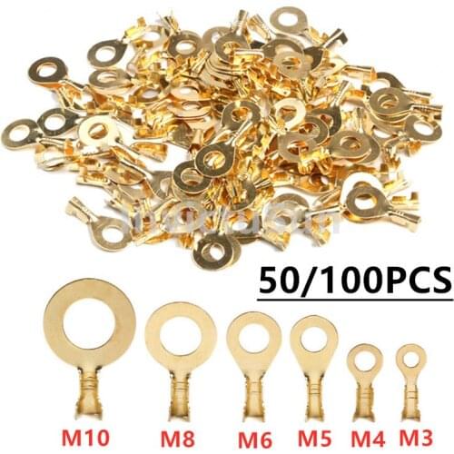 100/50PCS Ring Cable Lugs Terminals Assorted Naked Non-insulated Connector 3.2-6.2mm Wire Cable Connectors Brass Terminals Kit