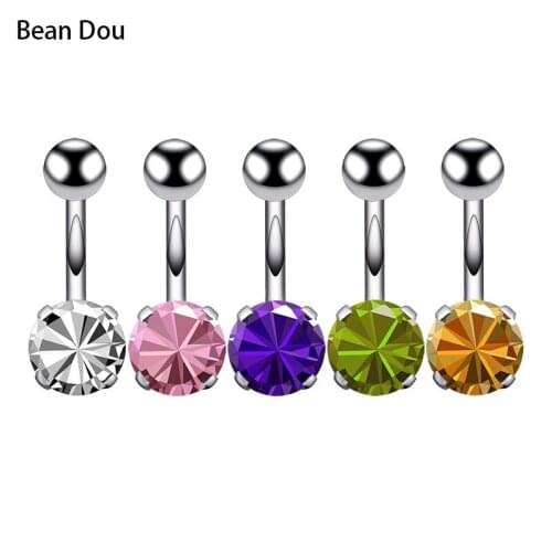 14G Navel Piercing Belly Button Rings Stainless Steel Cubic Zirconia White Olive Pink Purple Champange Ombligo Nobril For Women