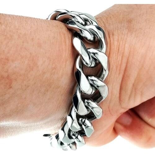 15mm Width Heavy Mens Stainless Steel Bracelet Cuban Curb Link Bracelet Jewelry Gifts 7inch-9.84inch