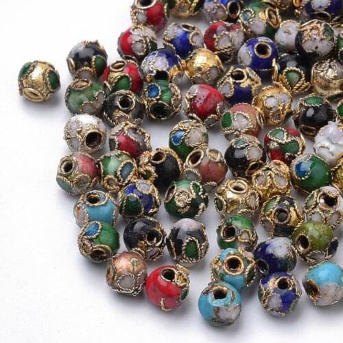 200pcs 6mm Handmade Cloisonne Metal Brass Beads Handcraft Jewelry Making Loose DIY Classic Vintage Beads Ball Round Mixed Color