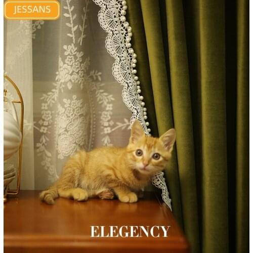 2021 New French Light Luxury Velvet Lace Pearl Stitching Blackout Curtains for Bedroom Living Room Floor-to-ceiling Windows