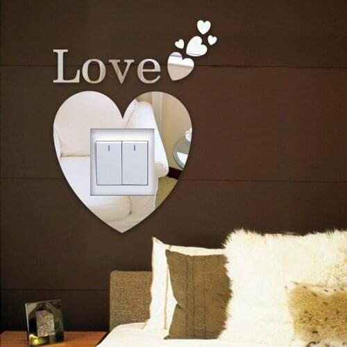 3D Heart Decorative Mirror Wall Sticker for Home Decoration Bathroom Acrylic Decal DIY Waterproof Self Adhesive Switch Stickers