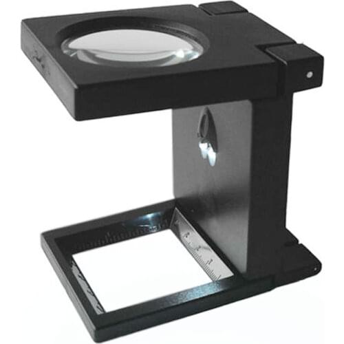 5x LED Lighted Fold Stand Scale Fabric Cloth Magnifier with Two LED Detecting Cloth Loupe Magnifying GLass