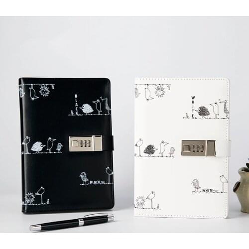 A5 Password Leather Notebook Diary Student Notepad with Lock Lockable Planner School Office Supplies Gift