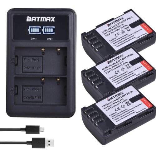 Batmax 3Pcs 1860mAh DMW-BLF19 BLF19 BLF19e DMW-BLF19PP Battery akku +LED Dual USB Charger for Panasonic Lumix GH3 GH4 GH5
