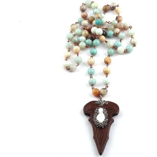 Free Shipping Fashion Amazonite Natural Stones and Crystal Hematite Crystal Wood Arrowhead Crystal Statement Necklace