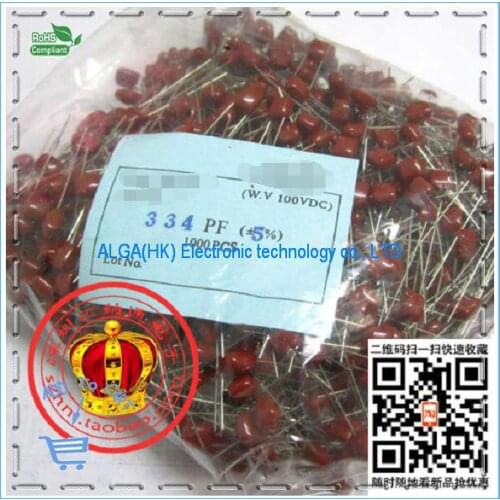 Free shipping .CBB film capacitors 100V334J 330NF 0.33UF pitch 5MM 334J100V
