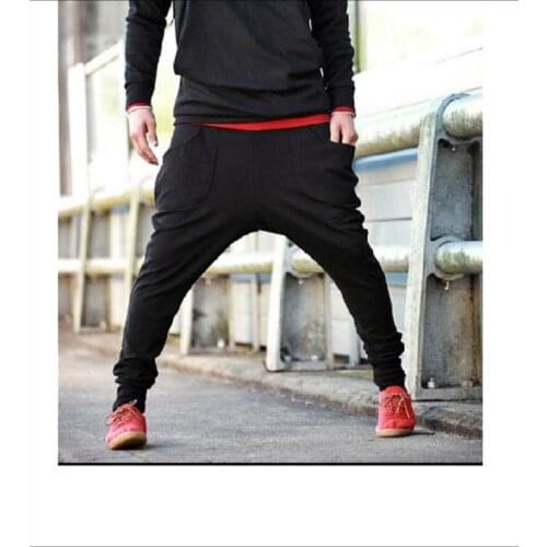 27-44 Spring And Autumn New Mens Harem Pants Hanging Low Cross-strap Pants Large Pocket Casual Feet Pants Large Size Trousers