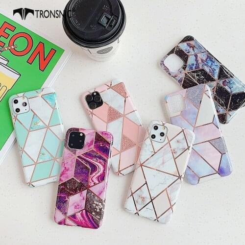 Electroplated Geometric Marble Phone Case for iPhone 11 Pro Max XR X XS MAX Soft Green Cases for iPhone 6s 7 8 Plus Luxury Cover