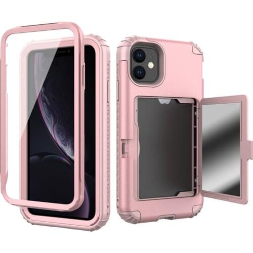 IPhone 11Promax 6 8 7 Plus x xr xsmax Front&Back Full Body Protection Case Cosmetic Mirror Card Slot PU Silicon Mobile Phone Bag
