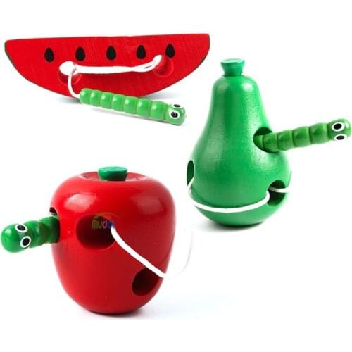 Wooden Caterpillars Eat Apple Pear Watermelon Toys Early Learning Education Toys Montessori Teaching Kids Math Toy