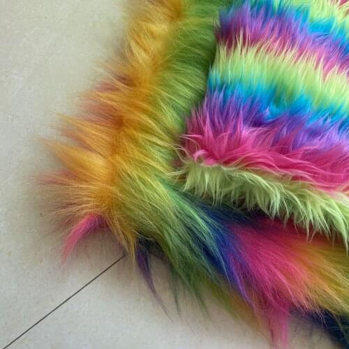 Five color jacquard plush fabric colorful artificial faux fur fabric matching rainbow fur animal doll fabric 50x160cm