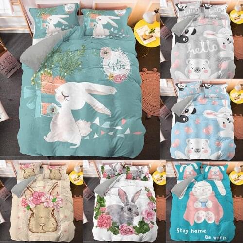 Cartoon Rabbit Print Happy Easter Theme Bedding Set for Kids Baby Adult Quilt Duvet Cover Fashion Decor 2/3 Pcs Twin Full Size