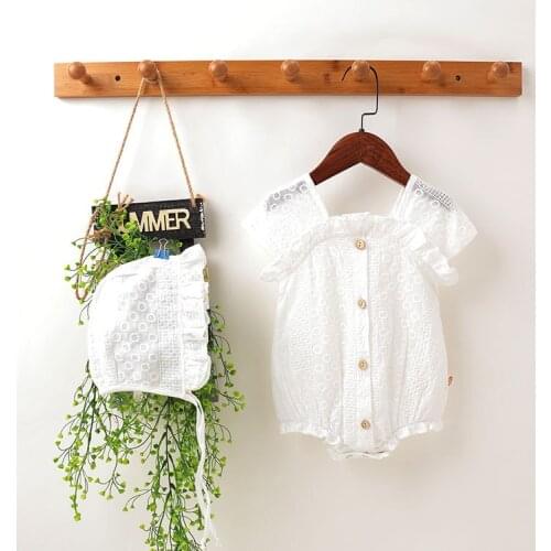 Girls Lace Princess Bodysuit For Newborn 2021 Summer Baby Clothing 0-24m Ins Korean Cotton Twins Jumpsuit White 2pcs Clothes