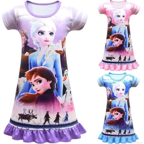 Disney Girls Summer Nightgown Cotton Pajamas Dress Teenager Frozen Elsa Princess Nightgowns Sleepwear Children Kid