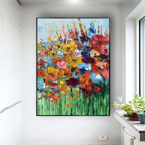 100% handmade abstract thick oil beautiful flowers oil painting palette knife on canvas modern for room home decoration unframed