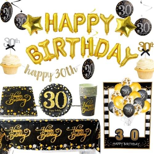 MEIDDING 30th Birthday Party Decorations Disposable Tableware Frame Banner Balloons 30 Years Anniversary Birthday Party Supplies