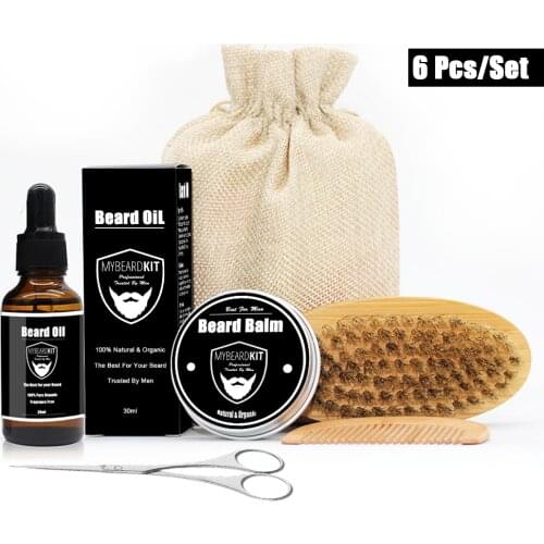Beard Care Kit With Beard Oil Balm Brush Comb & Scissors For Mens Mustache Grooming Softens&Hydrates Facial Hair Gift For Men
