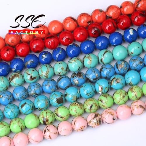 Natural Stone Beads Natural Shell Howlite Turquoises Round Loose Bead For Needlework Jewelry Making Accessories 15"Strand 4-12mm