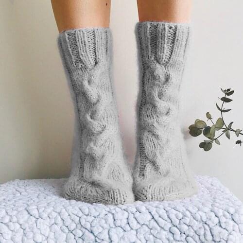 Womens Socks Thread Knitted Edge Decorative Pattern Wool Pink White Grey Autumn And Winter