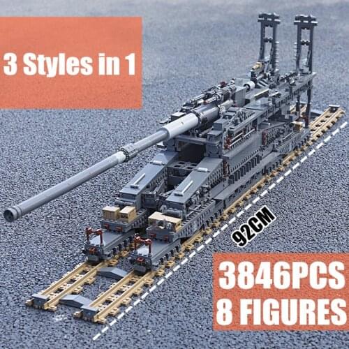 New 3846PCS Military Toys German The Heavy Gustav K[E] Railway Gun "Dora" Model Building Blocks Bricks Kid Gift