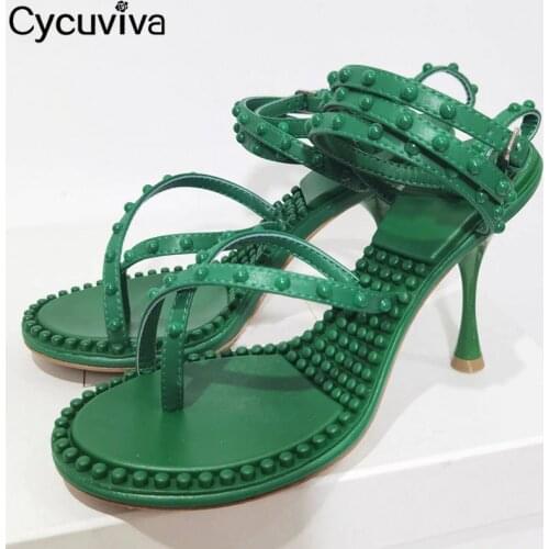New Summer Rivets High Heel Sandals Women Sexy Flip Flops Gladiator Sandals Ankle Strap Party Dress Ladies Shoes Sandalias Mujer