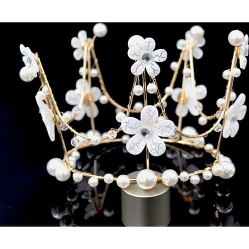 New Flower Pearl Round Crown Cake Decoration Bridal Headdress Birthday Party Baking Dessert Table Decoration