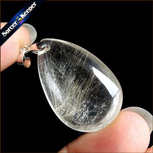Rare Natural Quartz Gold Rutilated Garden Quartz Crystal Love Necklace Pendant natural minerals Fish Tank Beads OS771
