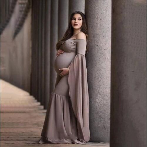 Sexy Maternity Dresses For Photo Shoot Women Evening Dresses Long Sleeve Strapless Elasticity Gowns Ladies Party Mermaid Dress