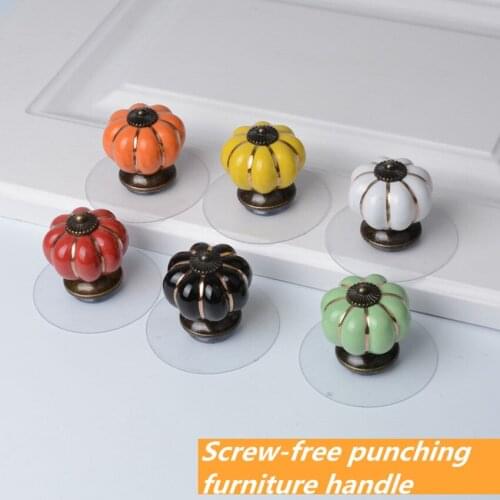Rural pumpkin Free screw -free punching kitchen cabinet handle white red green orange yellow black green drawer cabinet knob