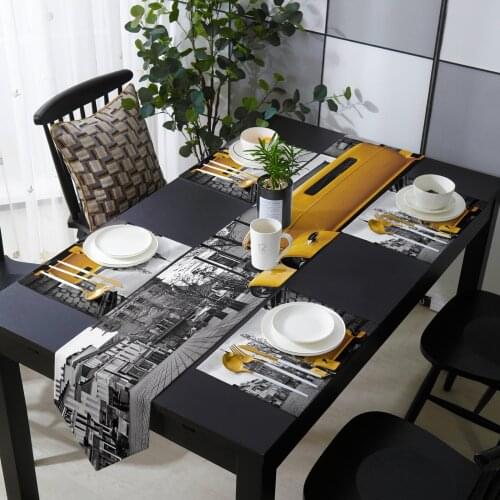 Building House Yellow Car Street Table Runner Set for Home Kitchen Dining Table Wedding Party Holiday Dinner Decoration