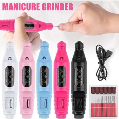 USB Nail Polisher Nail Drill Set Pen Type Portable Manicure Polishing Machine Nail Grinder Machine Electric File Sanding Bit