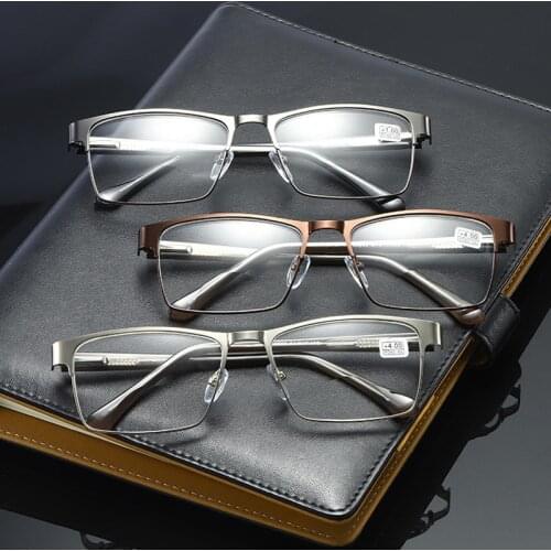 Metal Half Frame Vintage Reading Glasses See Far And Near With Diopter +100 +150 +200 +250 +300 +350 +400 High Definition