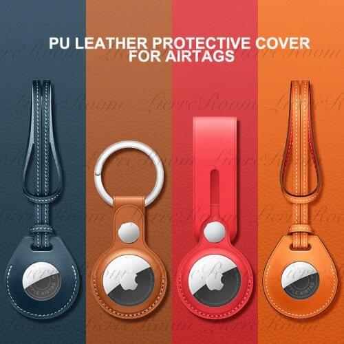 LierreRoom For AirTag Protective Sleeve Iphone XS Max Apple Anti-lost Tracker Keychain Leather Case Airtags Buckle PU leather
