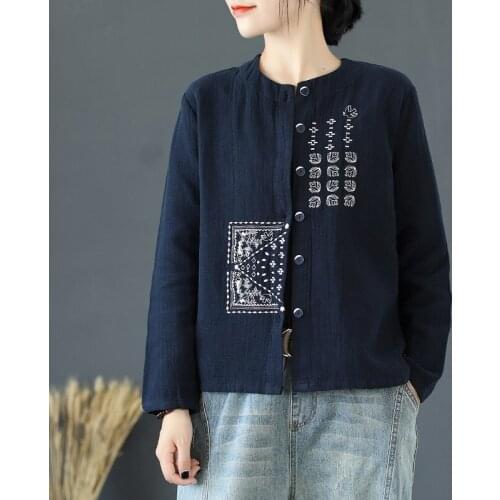 Ladies Chinese Tops Women Spring 2020 Autumn Vintage Shirt Shanghai Tang Suit Female Blue Traditional Chinese Shirt 10005