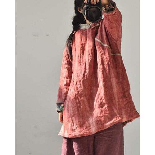 Johnature Women Chinese Style Parkas Stand Long Sleeve Solid Color Winter Coats Cotton Linen 2020 Vintage Women Pullover Parkas