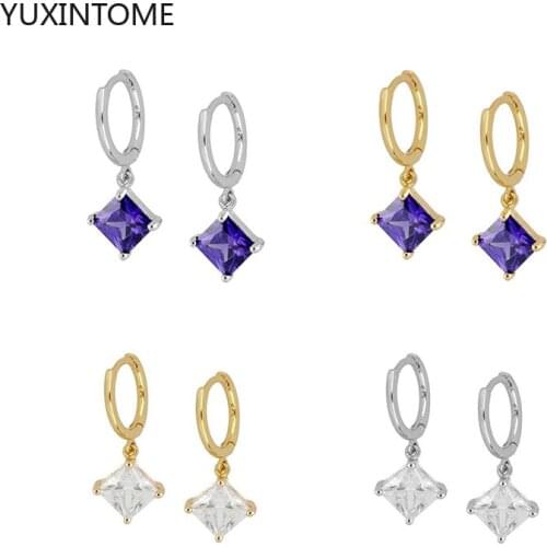 925 Sterling Silver Ear Buckle Hoop Earrings for Women Fashion Purple Crystal Drop Earrings Wedding Earrings Jewelry Gift