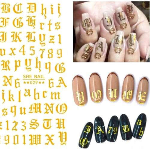1pc 3d letter Nail Art sticker nail decal gold letters black words character nail adhesive sticker decals nails decoration diy