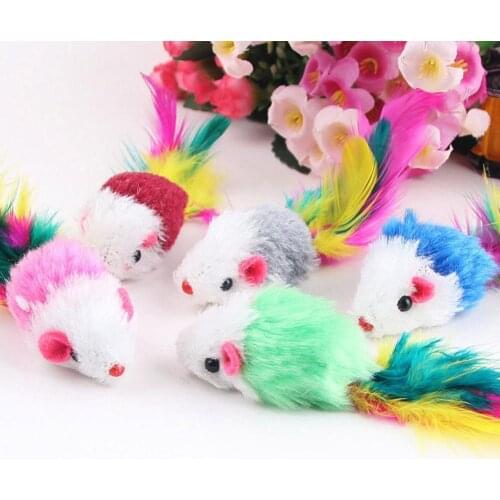 10Pcs/Lot Soft Fleece False Mouse Cat Toys Colorful Feather Funny Playing Mice cat toy